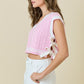 V Neck Striped Sweater Vest W/Bows (Baby Pink/White)