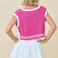 V Neck Striped Sweater Vest W/Bows (Hot Pink/White)