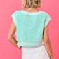 V Neck Striped Sweater Vest W/Bows (Mint/White)