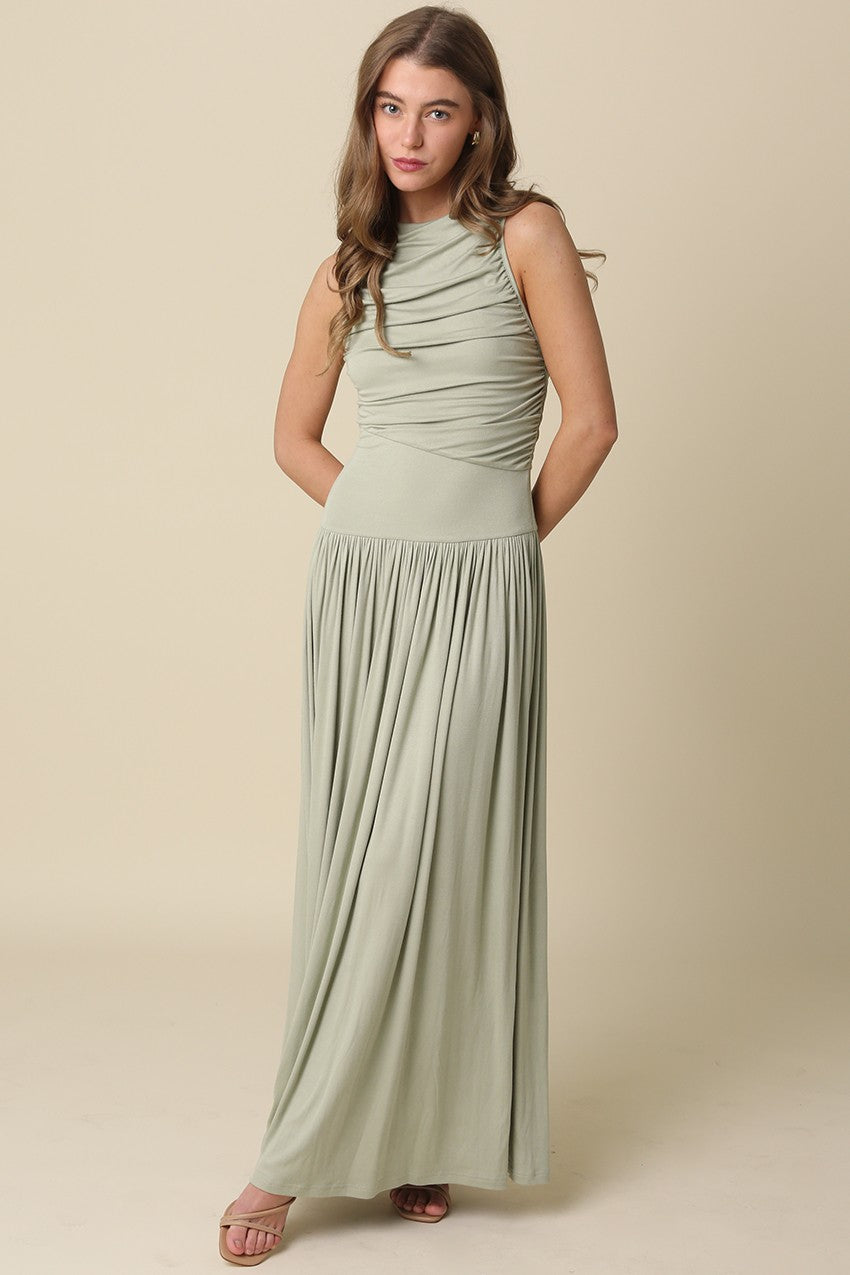Juniors' Olivaceous Sleeveless Solid Midi Dress