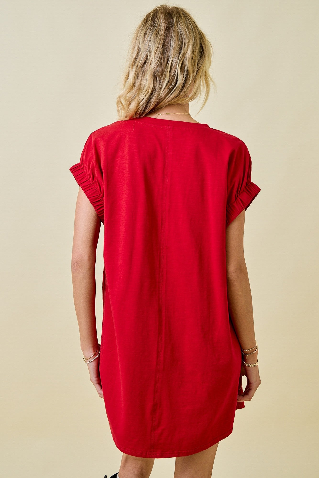 Day + Moon Knit Mini Dress W/Elastic Sleeve Details