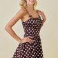 Day + Moon Polka Dot Dress W/Ruched Bust & Ribbon Detail (Brown)