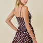 Day + Moon Polka Dot Dress W/Ruched Bust & Ribbon Detail (Brown)