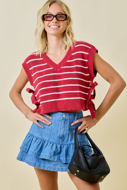 Day + Moon Striped S/S Top W/Bows