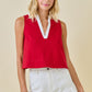 Day + Moon Sleeveless Contrasting Collar V-Neck Poplin Top