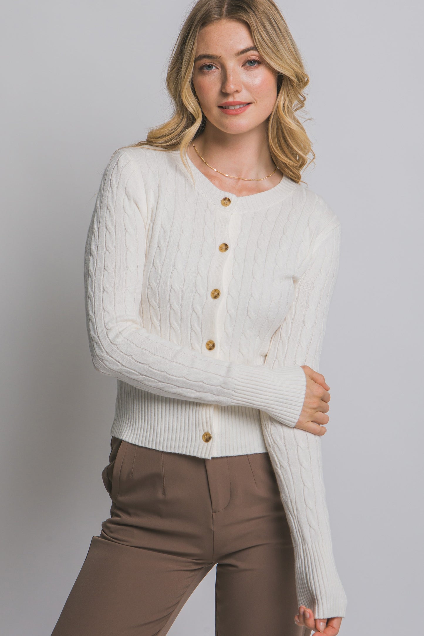 Juniors' Love Tree L/S Cable Knit Cardigan