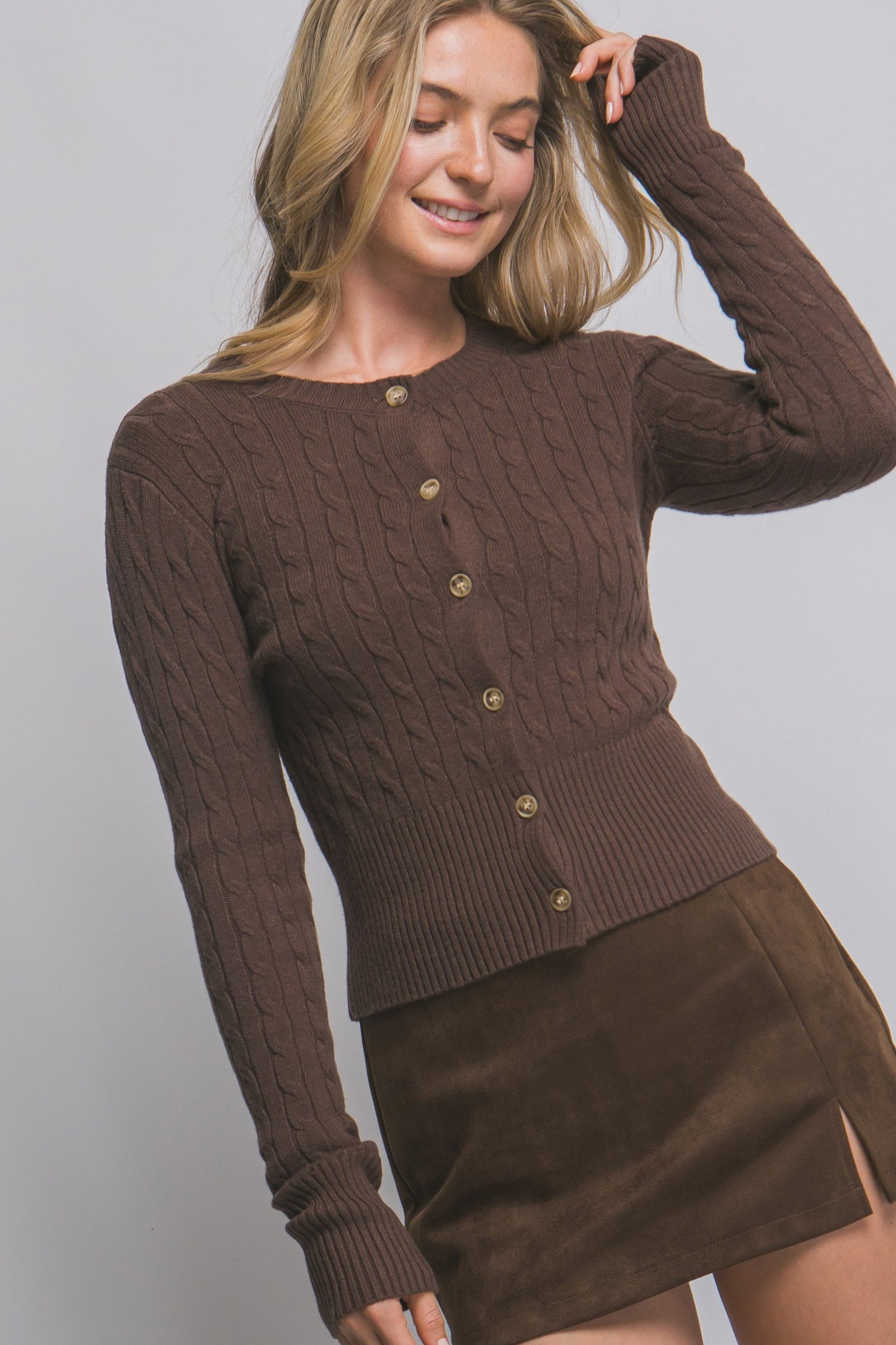 Juniors' Love Tree L/S Cable Knit Cardigan