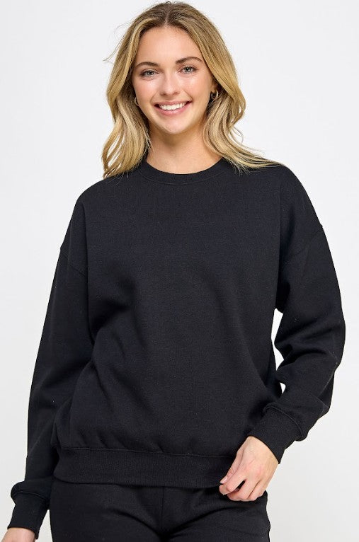 Juniors' Reflex Fleece Basic Relaxed Fit Crewneck Sweatshirt (Black)