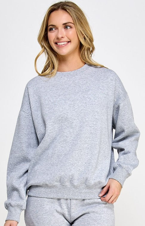 Juniors' Reflex Fleece Basic Relaxed Fit Crewneck Sweatshirt (Light Heather Grey)