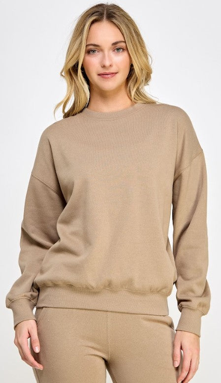 Juniors' Reflex Fleece Basic Relaxed Fit Crewneck Sweatshirt (Sand)