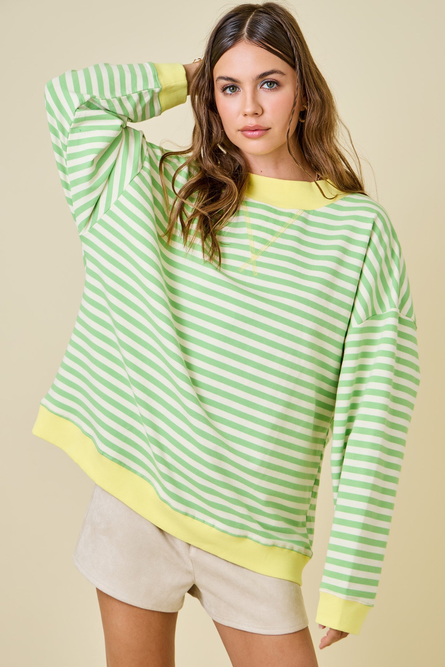 Day + Moon Mock Neck Striped L/S Pullover