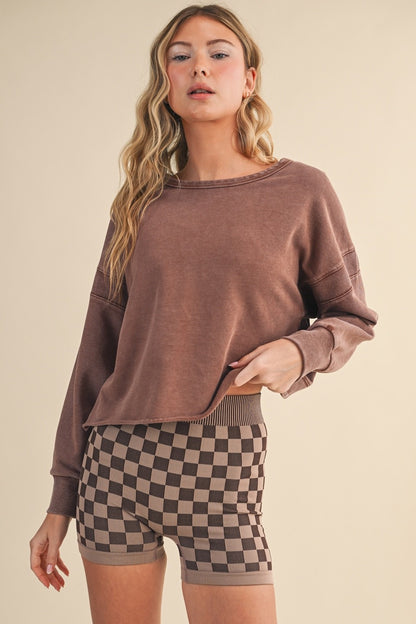 Juniors' Kimberly Mineral Wash Cutout Back Layering Sweatshirt