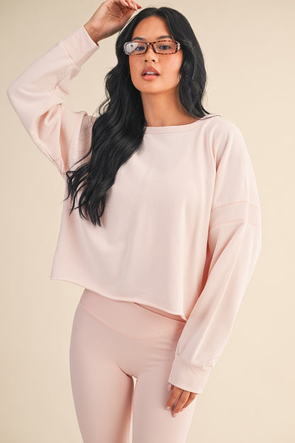 Juniors' Kimberly Mineral Wash Cutout Back Layering Sweatshirt