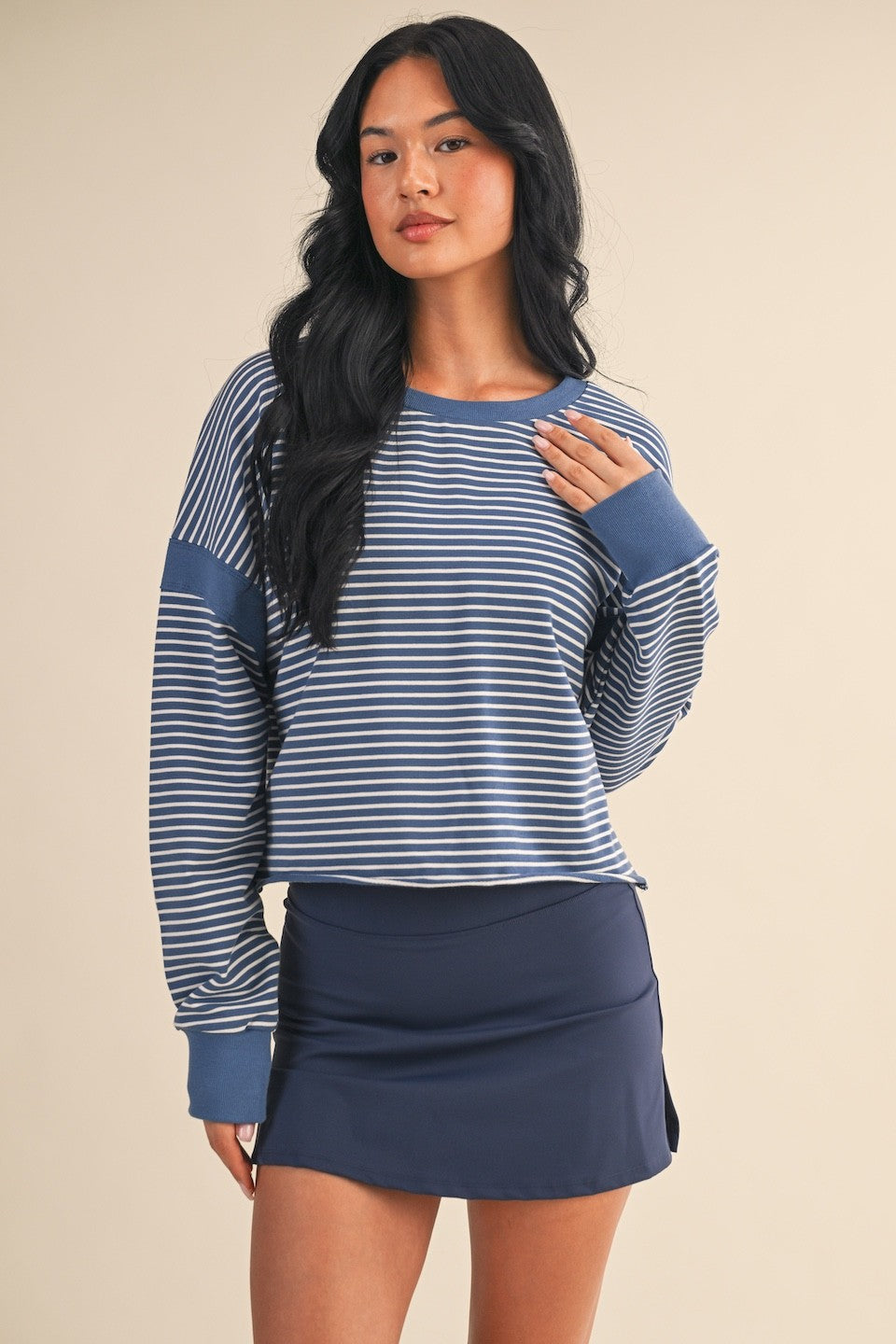 Juniors' Kimberly Striped Cutout Back Layering Sweatshirt