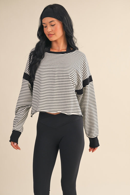 Juniors' Kimberly Striped Cutout Back Layering Sweatshirt