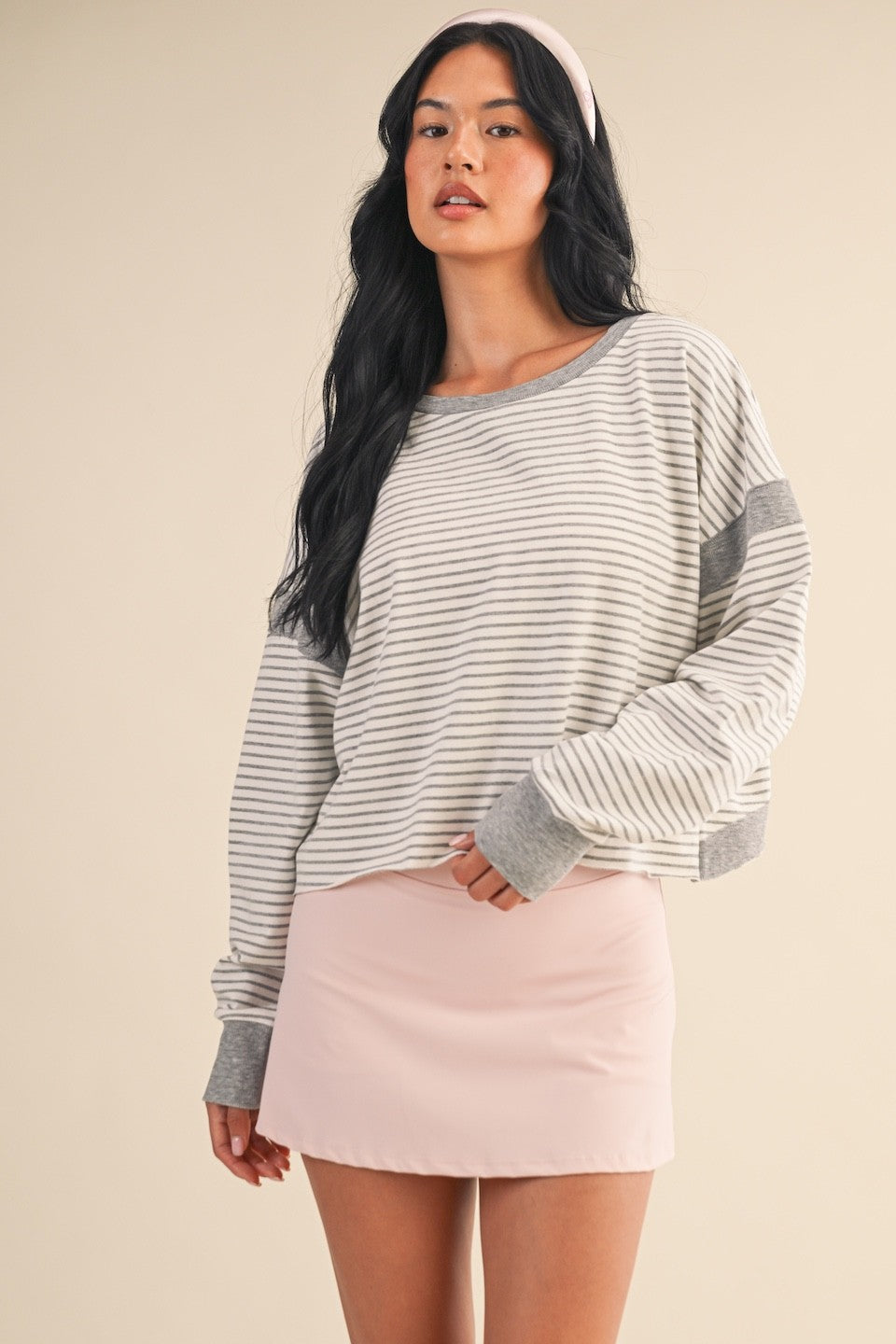 Juniors' Kimberly Striped Cutout Back Layering Sweatshirt