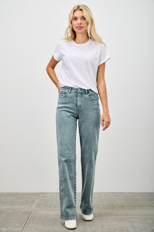 Saige High Rise Slim Wide Straight Jean
