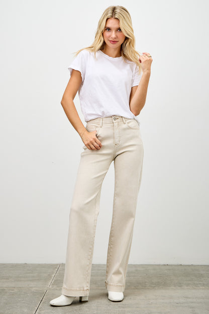 Juniors' Saige High Rise Slim Wide Straight Jean