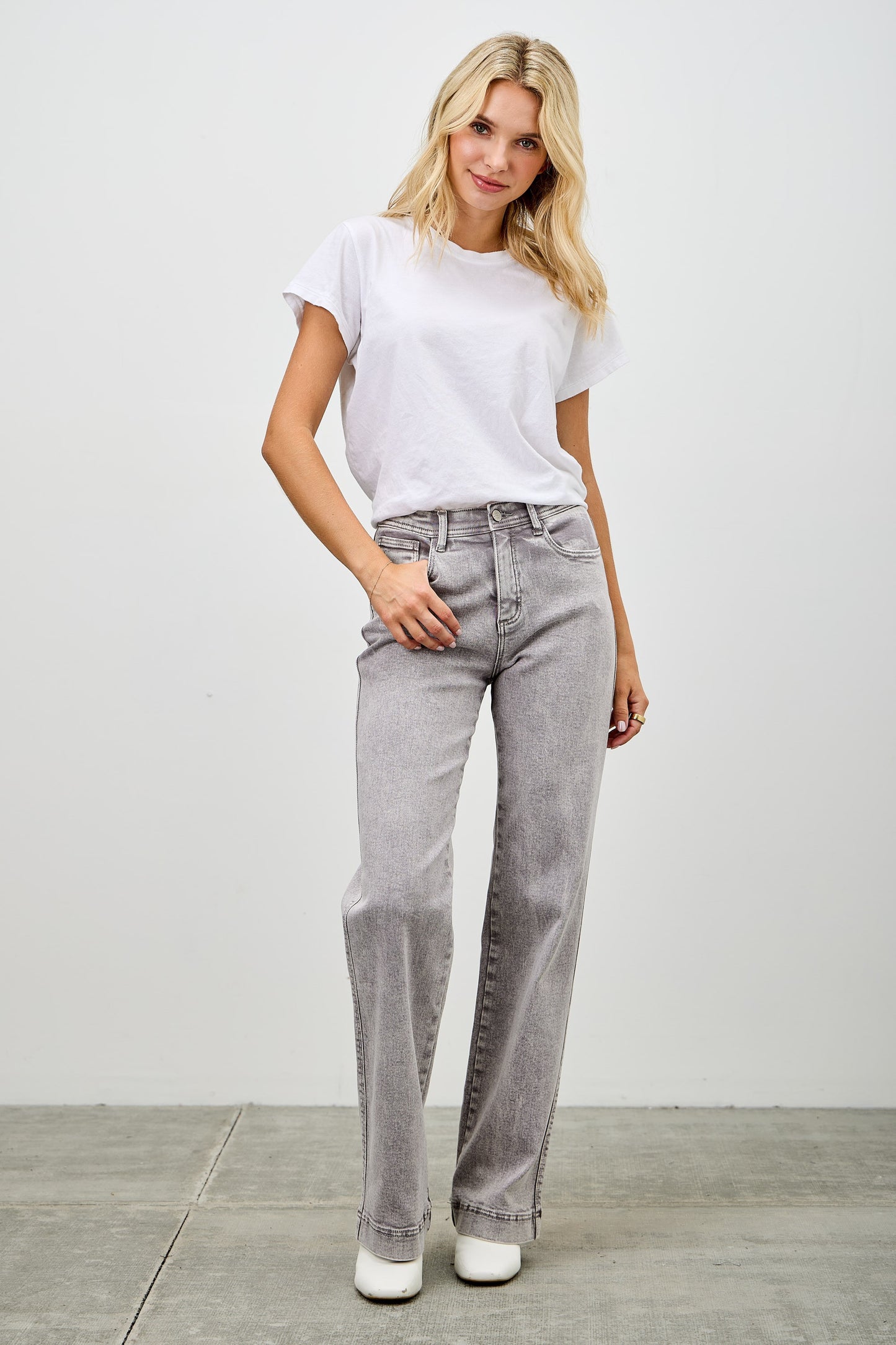 Saige High Rise Slim Wide Straight Jean
