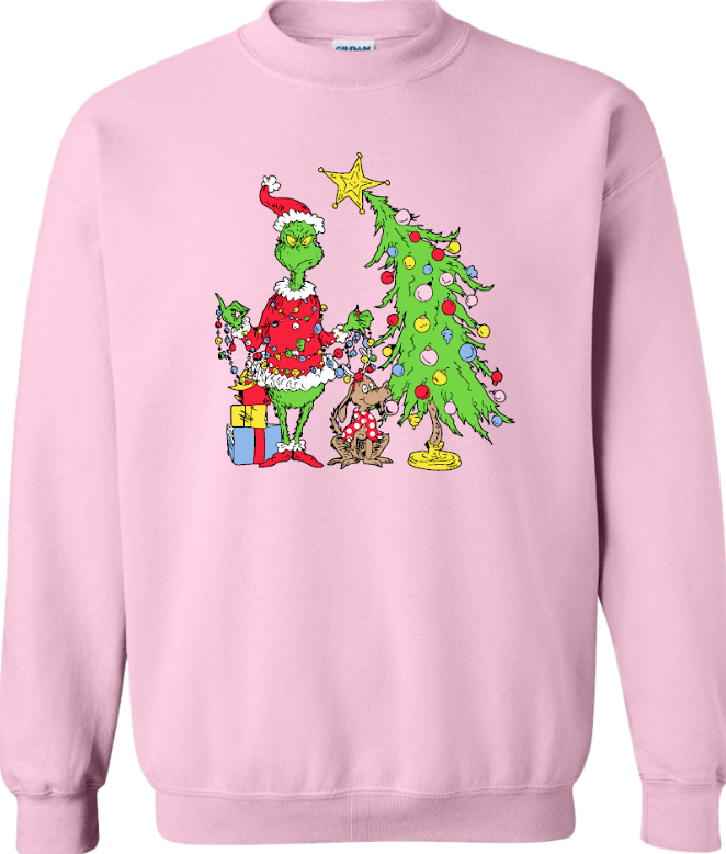 Juniors' Grinch Christmas Sweatshirt (Light Pink)