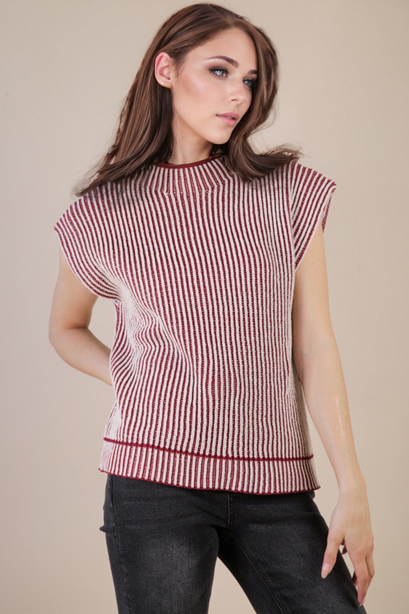 Two Toned Ribbed Knit Sweater Vest