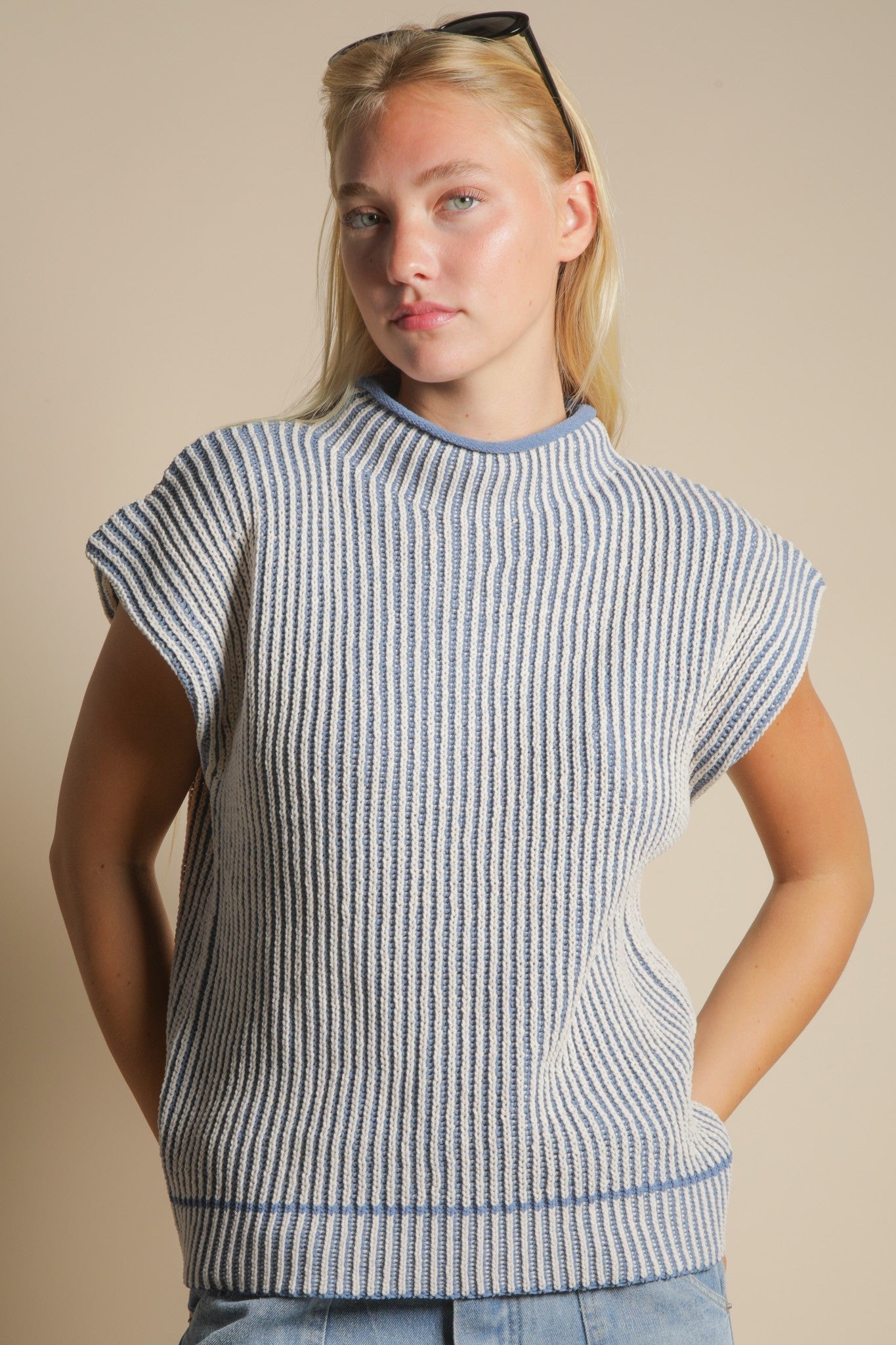 Two Toned Ribbed Knit Sweater Vest