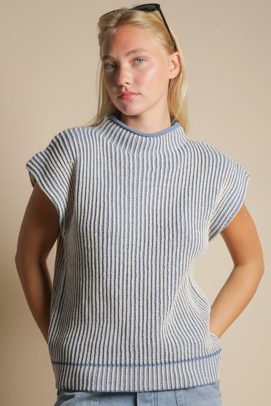 Two Toned Ribbed Knit Sweater Vest