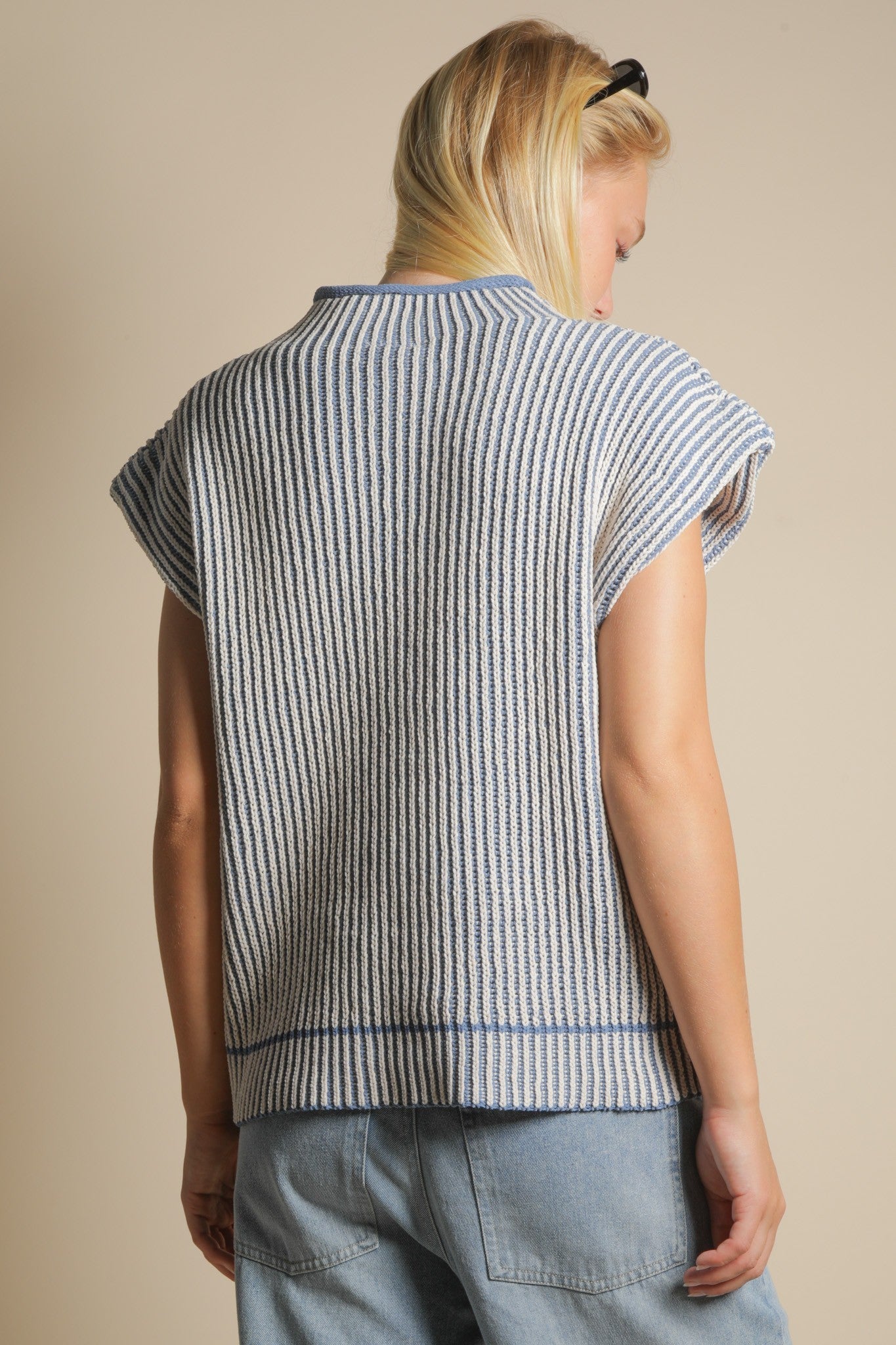 Two Toned Ribbed Knit Sweater Vest