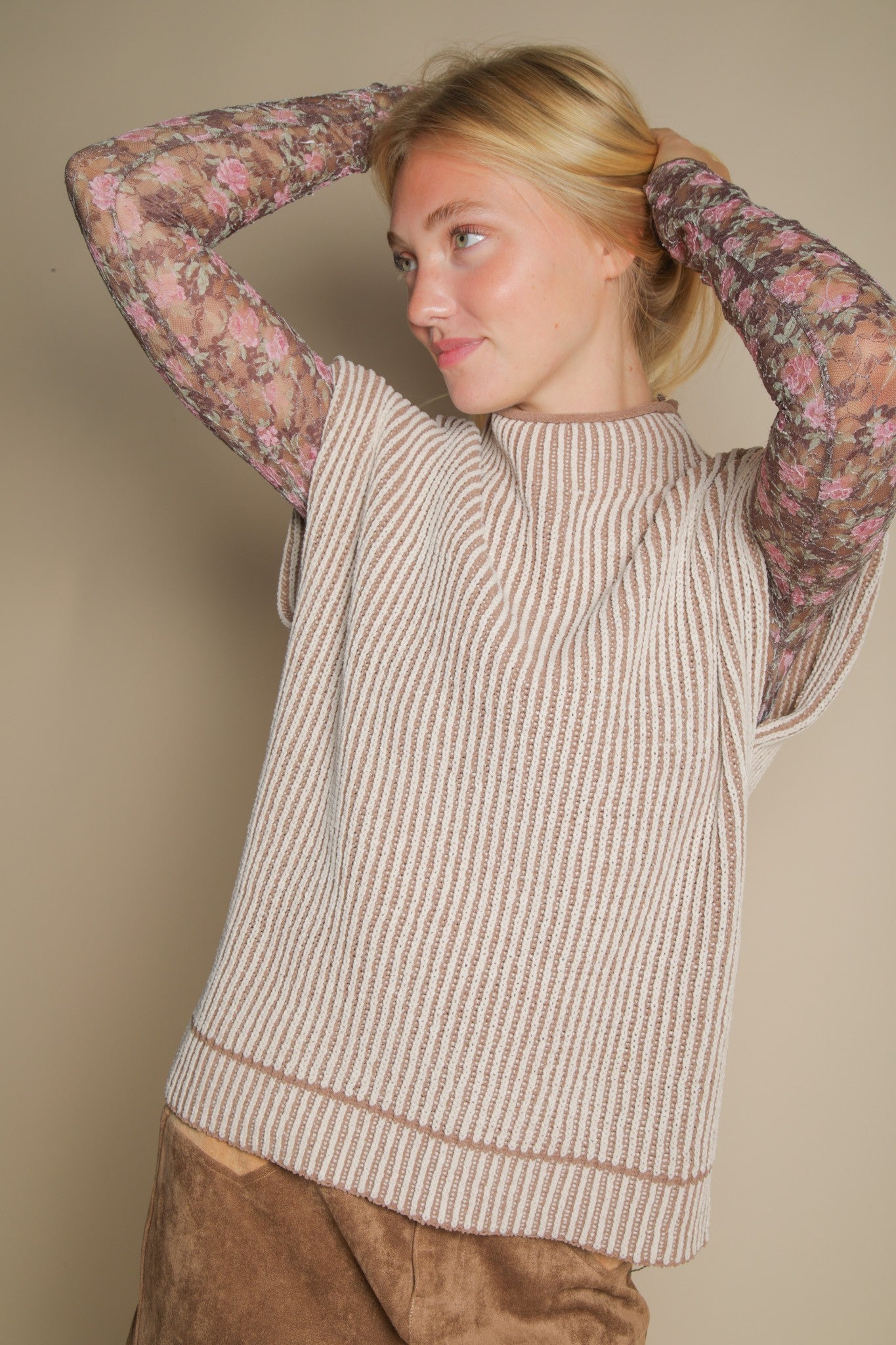 Two Toned Ribbed Knit Sweater Vest