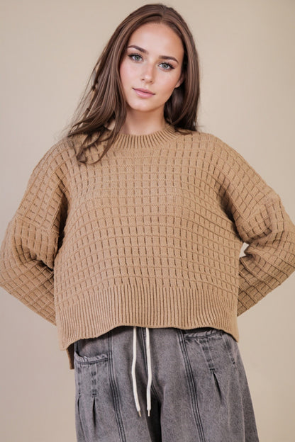 Juniors' Very J Oversized Textured Solid Casual Knit Sweater