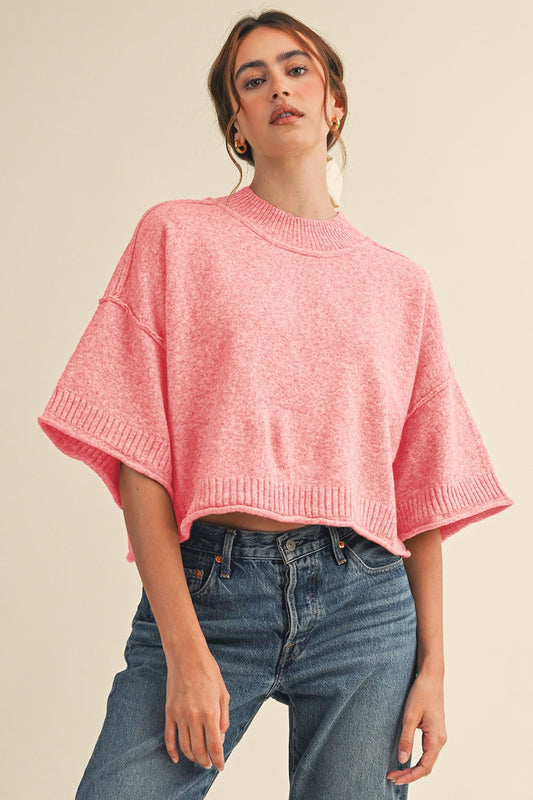 Juniors' &Merci Marled Knit Mock Neck S/S Sweater