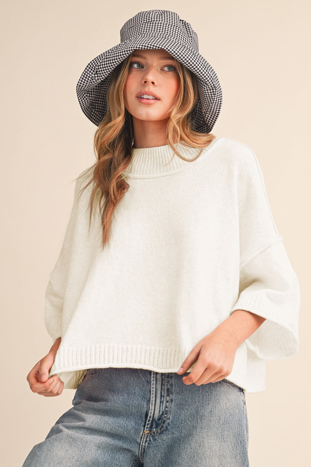 Juniors' &Merci Marled Knit Mock Neck S/S Sweater