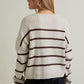 Juniors' Le Lis L/S Ribbed Wide Crew Neck Stripe Cardigan Sweater