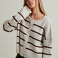 Juniors' Le Lis L/S Ribbed Wide Crew Neck Stripe Cardigan Sweater