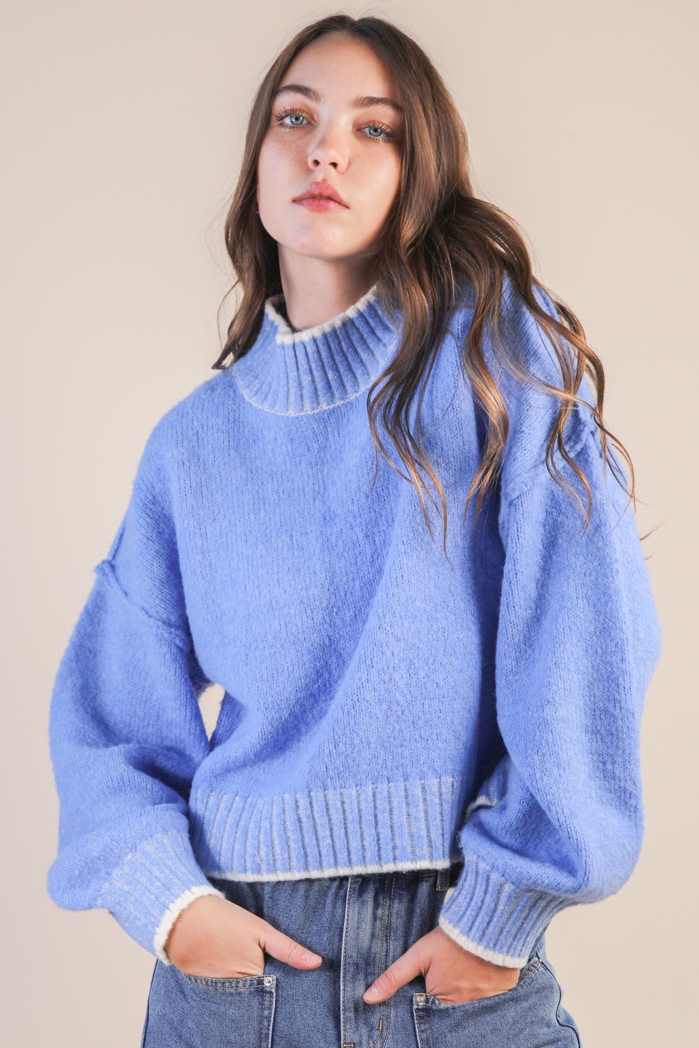 Oversized Casual Mock Neck Knit Sweater