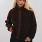 Juniors' Le Lis Raglan Sleeve Mock Neck Fleece Jacket (Brown)