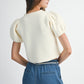 Juniors' Mable Puff S/S Crew Neck Button Down Knit Top