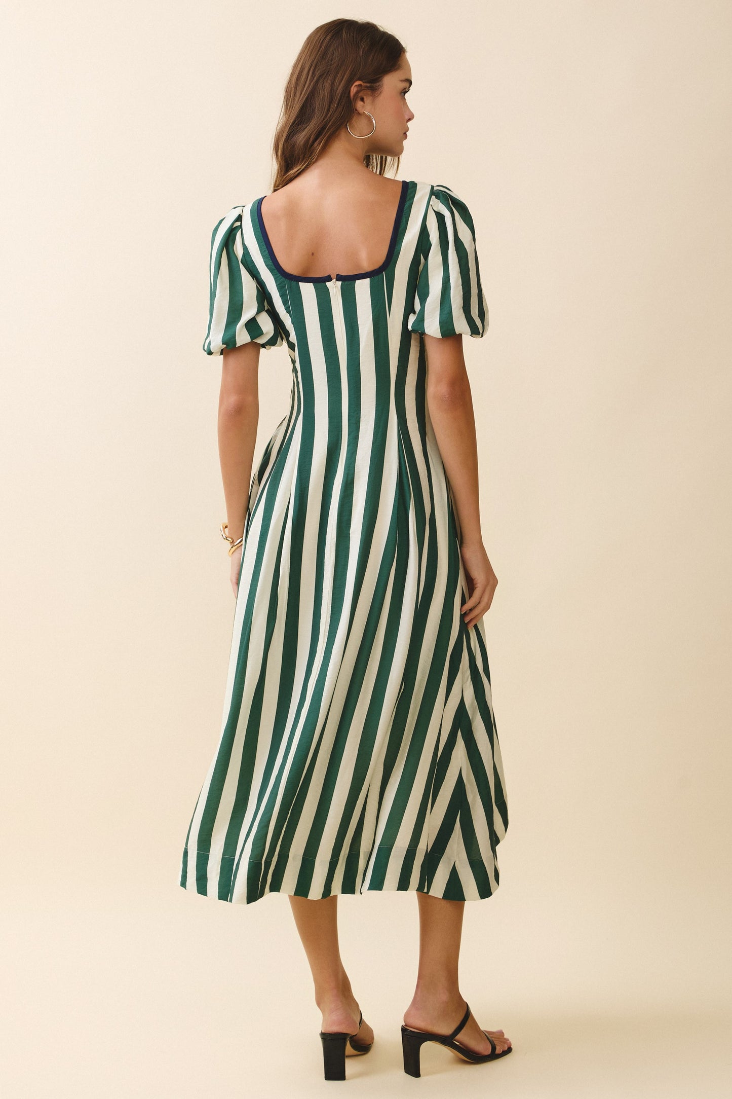 Juniors' Pretty Follies Bold Vertical Stripes Square Neck Midi Dress (Green)