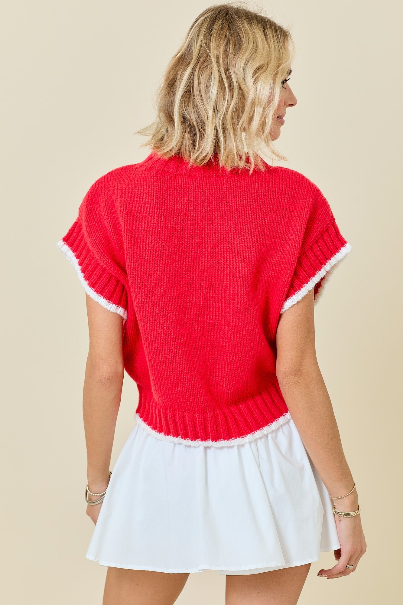 Juniors' Day + Moon Boxy Heart Knit Sweater Top (Red/White)