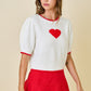 Juniors' Day + Moon Heart Contrast Hem Top (Off White/Red)