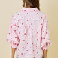 Juniors' Day + Moon Heart Embroidered Button Down Shirt (Pink/Red)