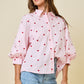 Juniors' Day + Moon Heart Embroidered Button Down Shirt (Pink/Red)