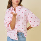 Juniors' Day + Moon Heart Embroidered Button Down Shirt (Pink/Red)