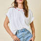 Juniors' Day + Moon Hearts Embroidered Trim Relaxed Fit Top (Off White/Red)