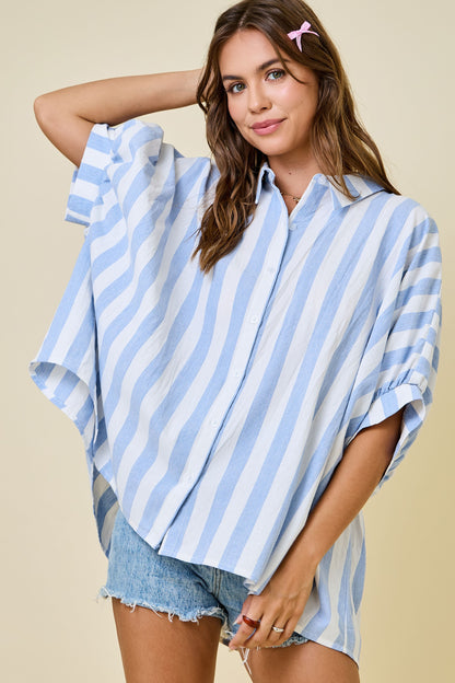 Juniors' Day + Moon Striped Oversized Button Down Shirt