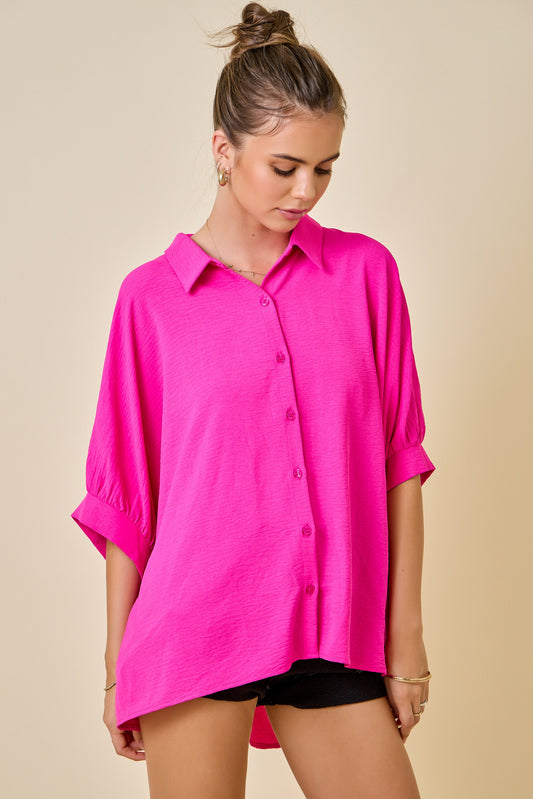 Juniors' Day + Moon Textured Air Flow Oversized Button Down Shirt