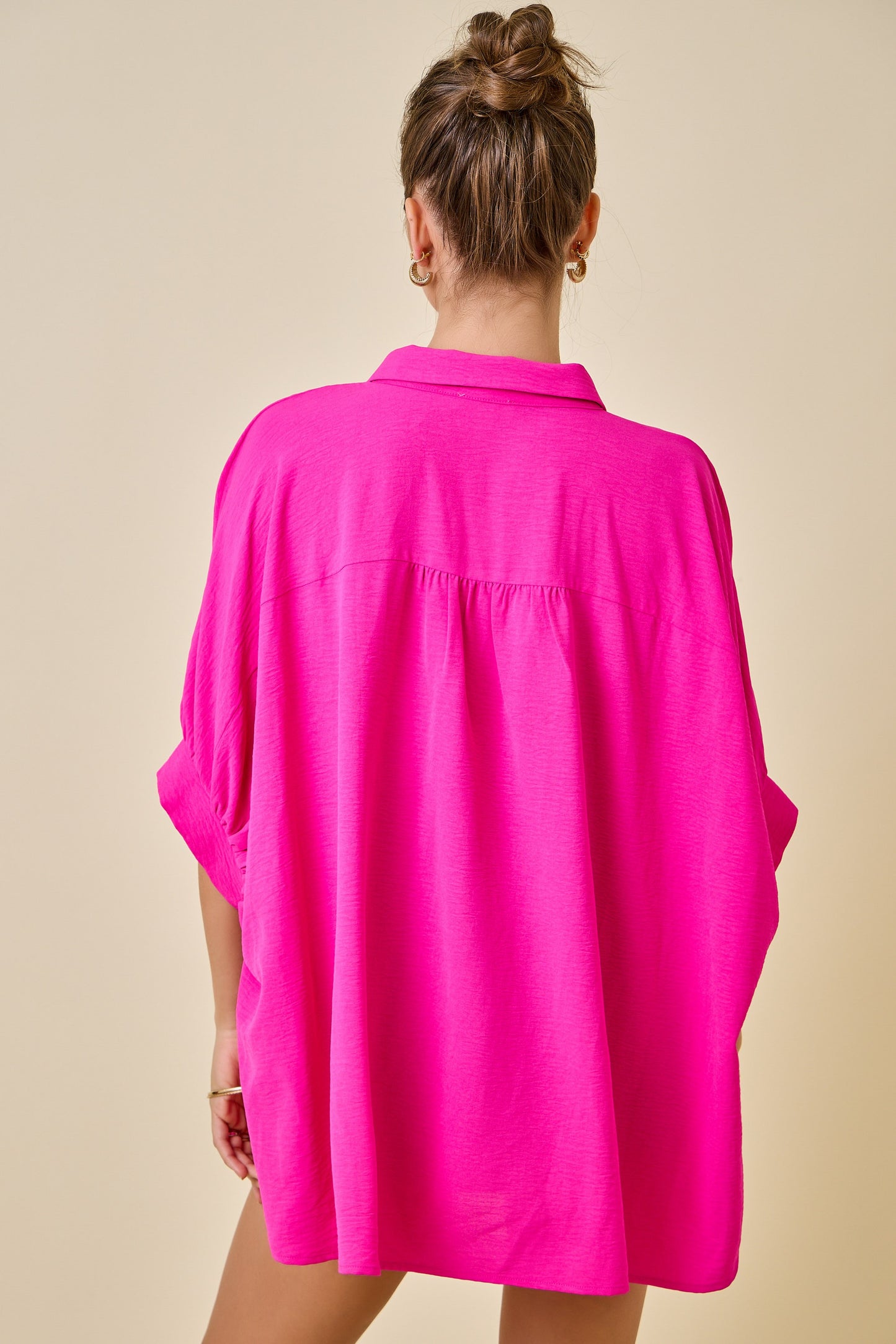 Juniors' Day + Moon Textured Air Flow Oversized Button Down Shirt