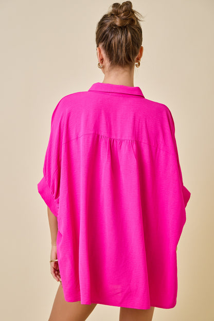 Juniors' Day + Moon Textured Air Flow Oversized Button Down Shirt