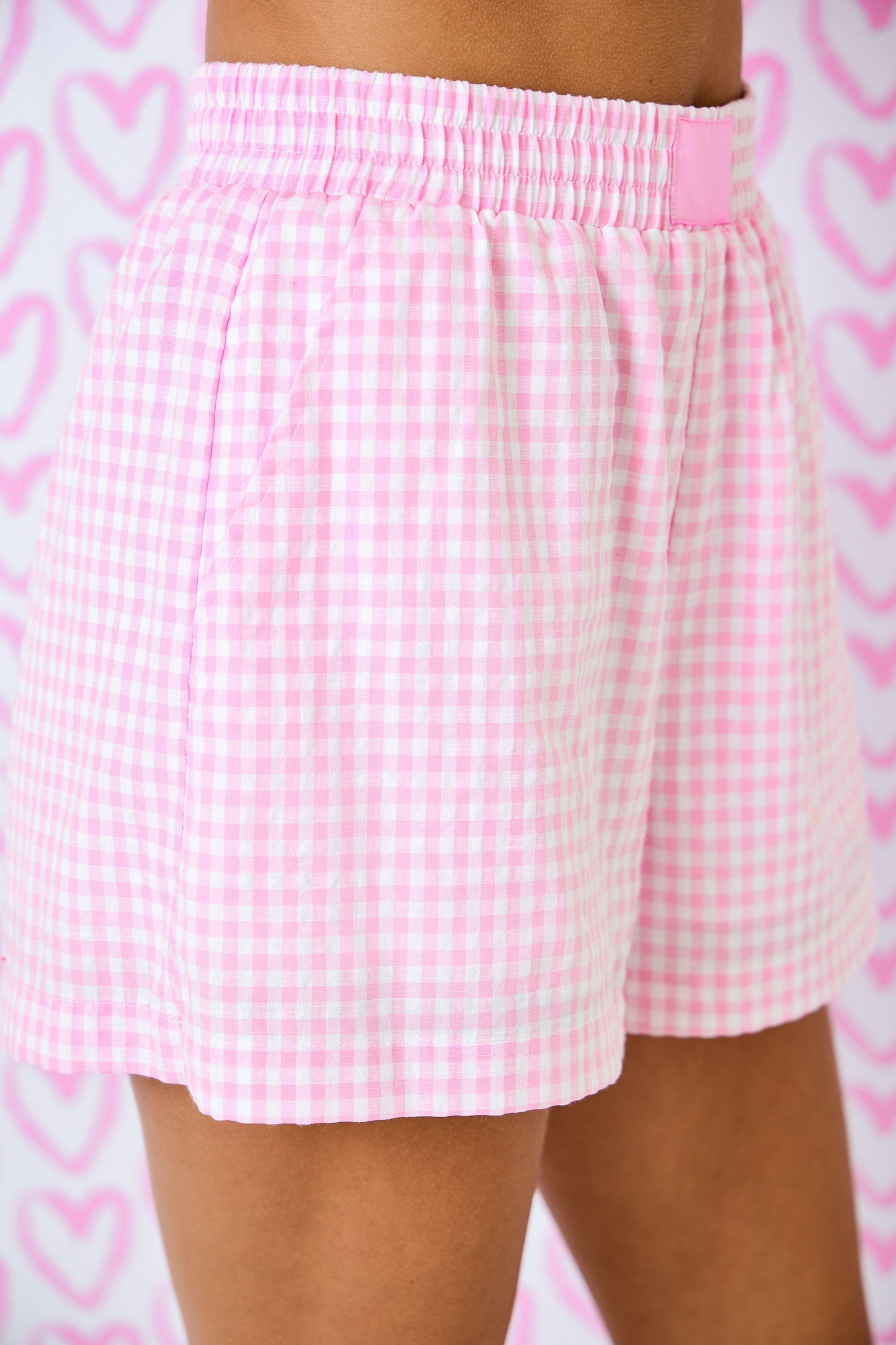 Juniors' Day + Moon Gingham Elastic Waist Boxer Shorts W/Satin Label
