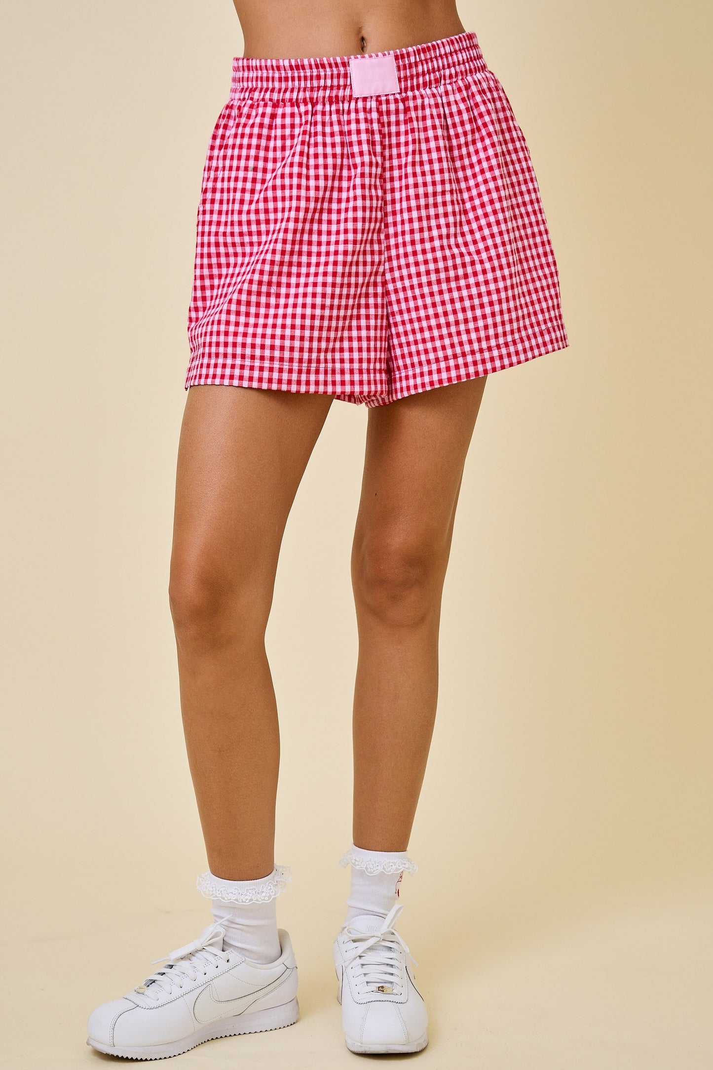 Juniors' Day + Moon Gingham Elastic Waist Boxer Shorts W/Satin Label